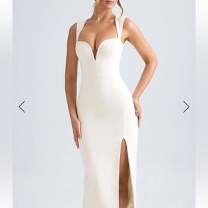 Oh Polly Ivory Sweetheart Neckline Midi Dress
